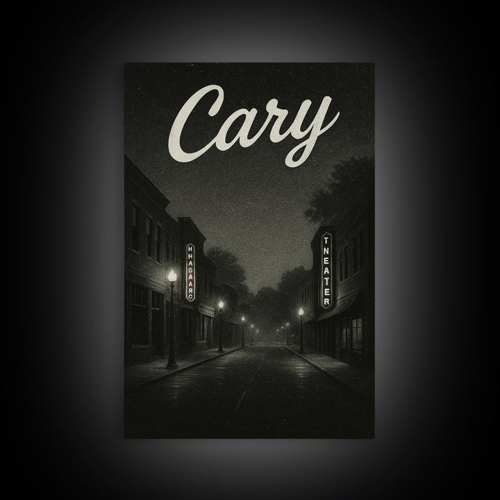 Cary North Carolina Travel Poster, Canvas Print, Dark Moody City Wall Art, Cary Print, Travel Poster Set, Travel Art Print