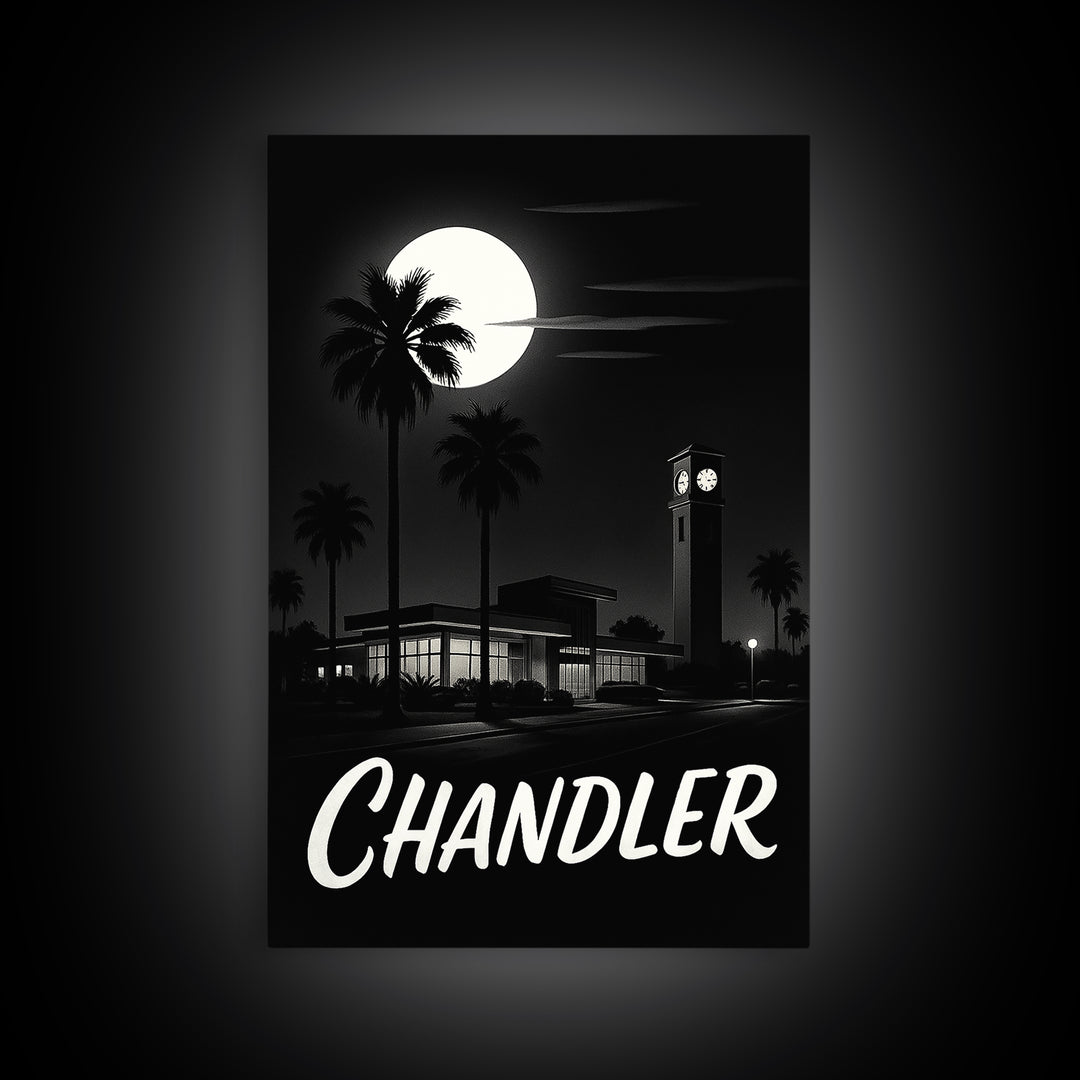 Chandler Arizona Travel Poster, Canvas Print, Black And White Travel Art, Chandler Travel Art, Vintage City Art, Skyline Art, Art Print