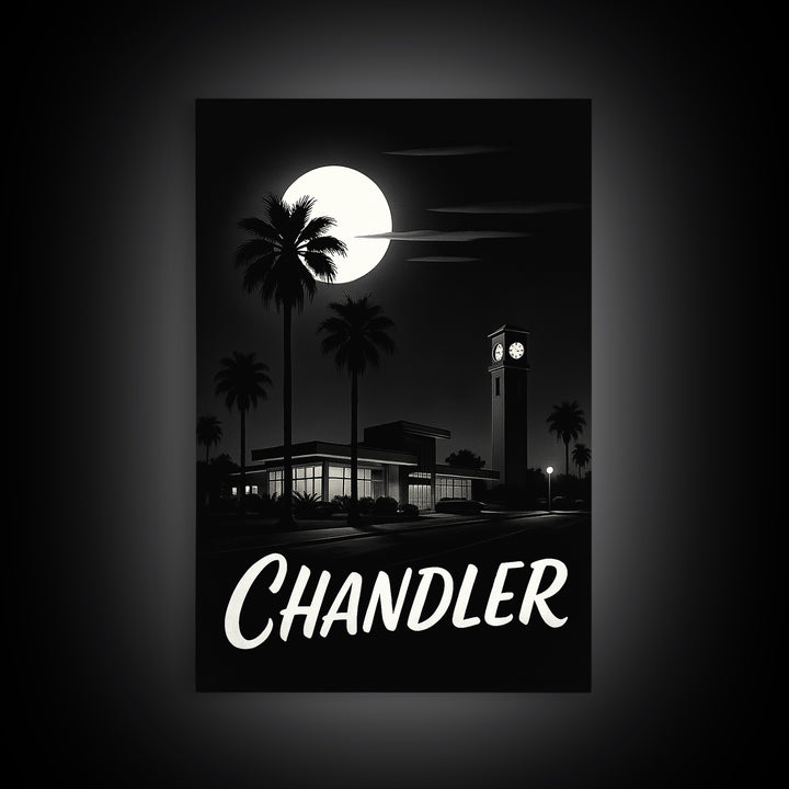 Chandler Arizona Travel Poster, Canvas Print, Black And White Travel Art, Chandler Travel Art, Vintage City Art, Skyline Art, Art Print