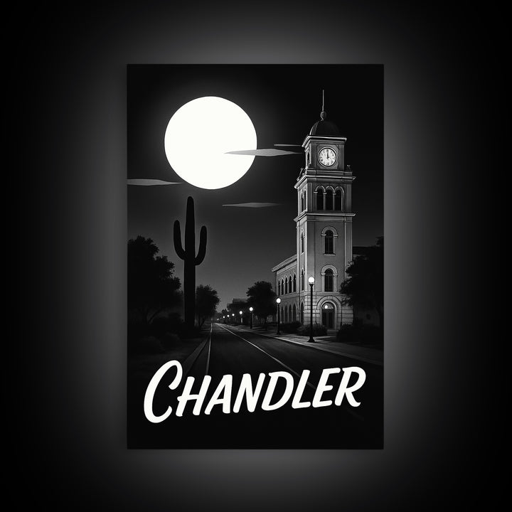 Chandler Travel Poster, Canvas Print, Black And White Travel Art, Chandler Wall Art, Eclectic Wall Decor, Watercolor Cityscape