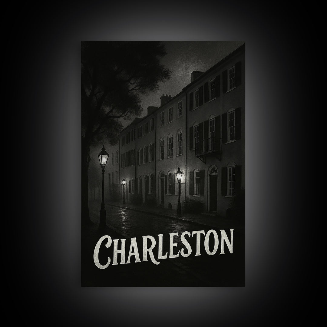 Charleston South Carolina Travel Poster, Canvas Print, Black And White Travel Art, Charleston Travel Art, Fine Art Print, Travel Wall Art