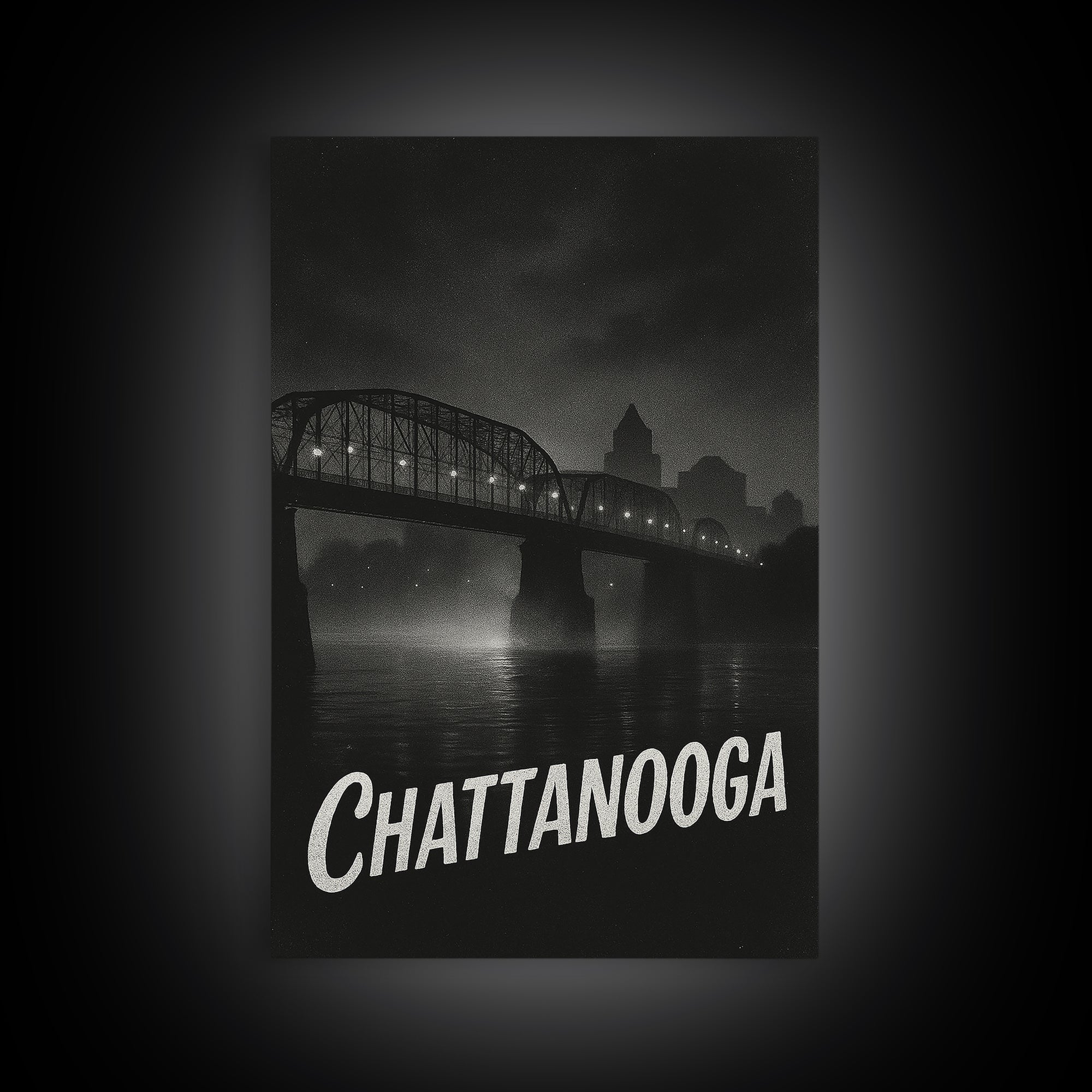 Chattanooga Tennessee Travel Poster, Canvas Print, Black And White Travel Art, Chattanooga Wall Art, Mid Century Wall Art, Travel Art