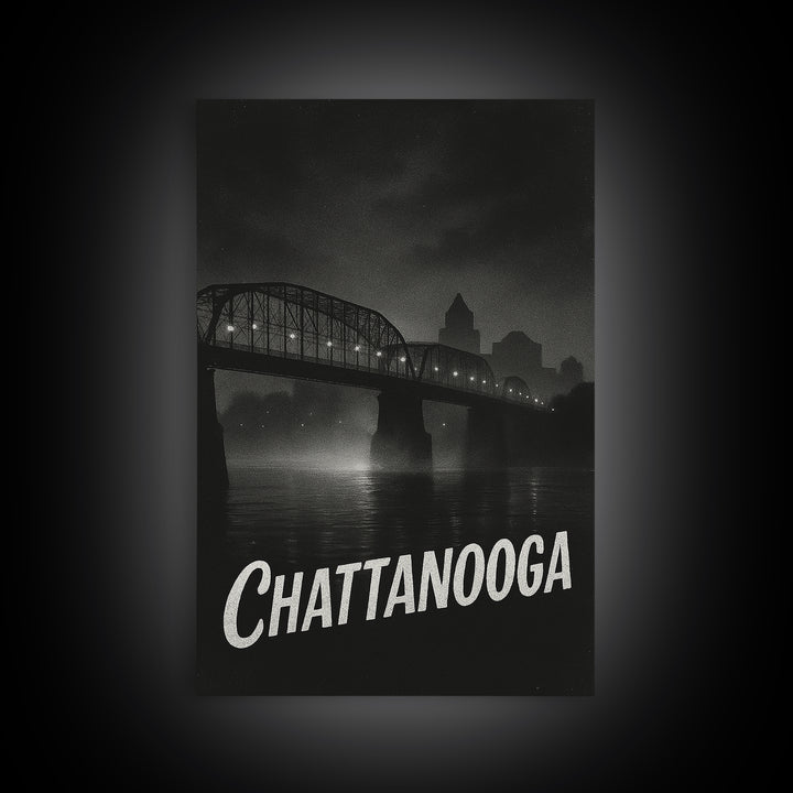 Chattanooga Tennessee Travel Poster, Canvas Print, Black And White Travel Art, Chattanooga Wall Art, Mid Century Wall Art, Travel Art