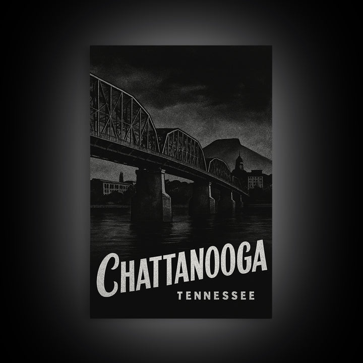 Chattanooga Travel Poster, Framed Canvas Print, Dark Moody City Wall Art, Chattanooga City Art, City Art Print, Wanderlust Decor