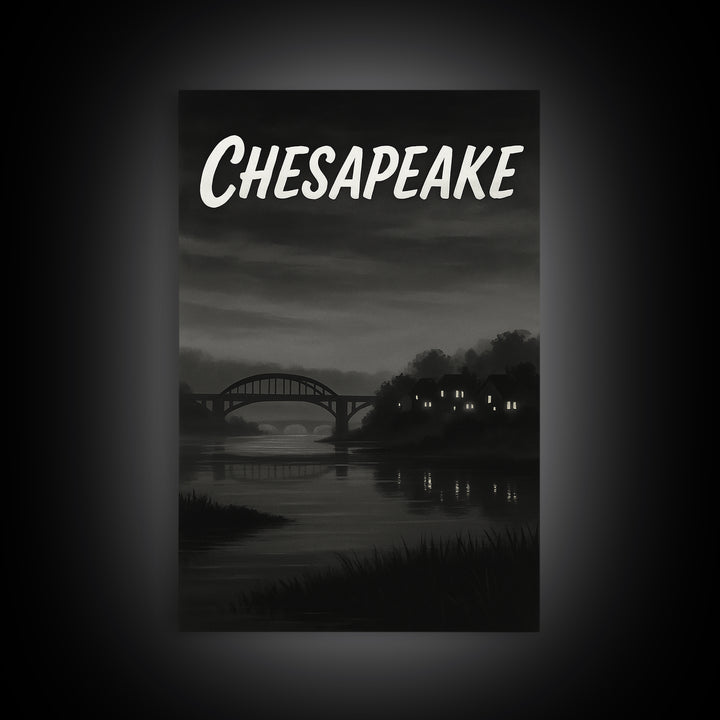 Chesapeake Virginia Travel Poster, Canvas Print, Vintage Noir Poster Art, Chesapeake Wall Art, Fine Art Print, Wall Art, City Art Print