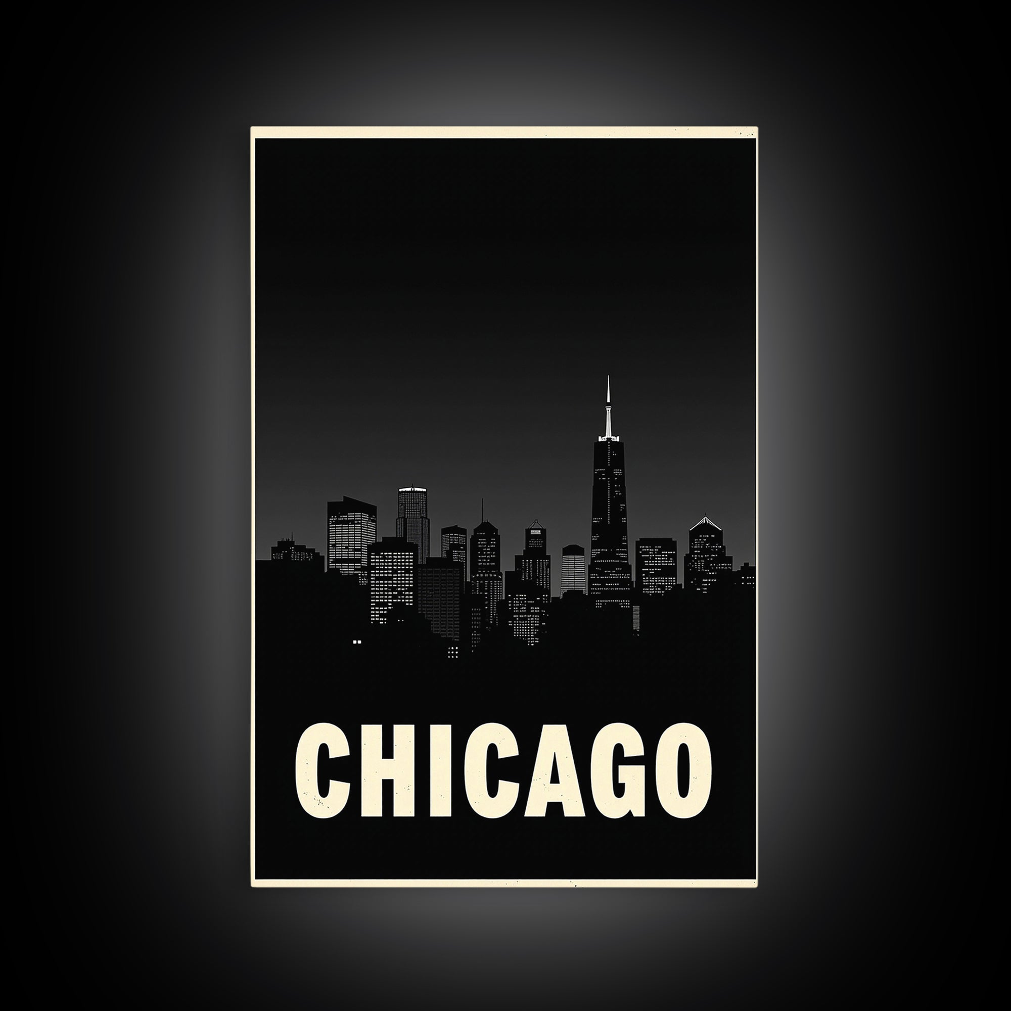 Chicago Illinois Travel Poster, Framed Canvas Print, Night Street Poster Art, Chicago Art Print, Vintage Travel Print, Travel Poster Art