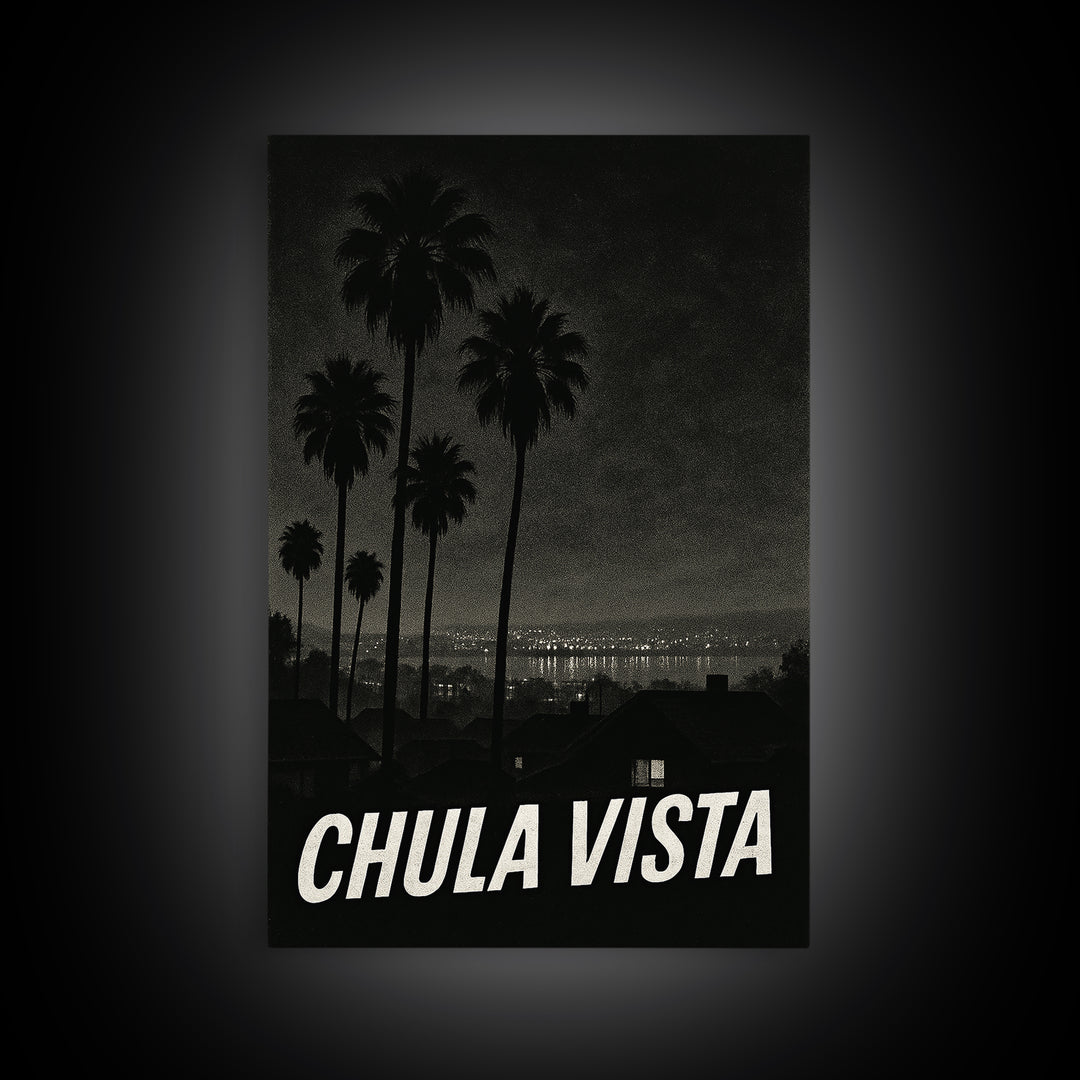 Chua Vista Travel Poster, Canvas Print, Dark Moody City Wall Art, Chua Vista Wall Art, Wanderlust Decor, Retro Travel Print, Poster Print