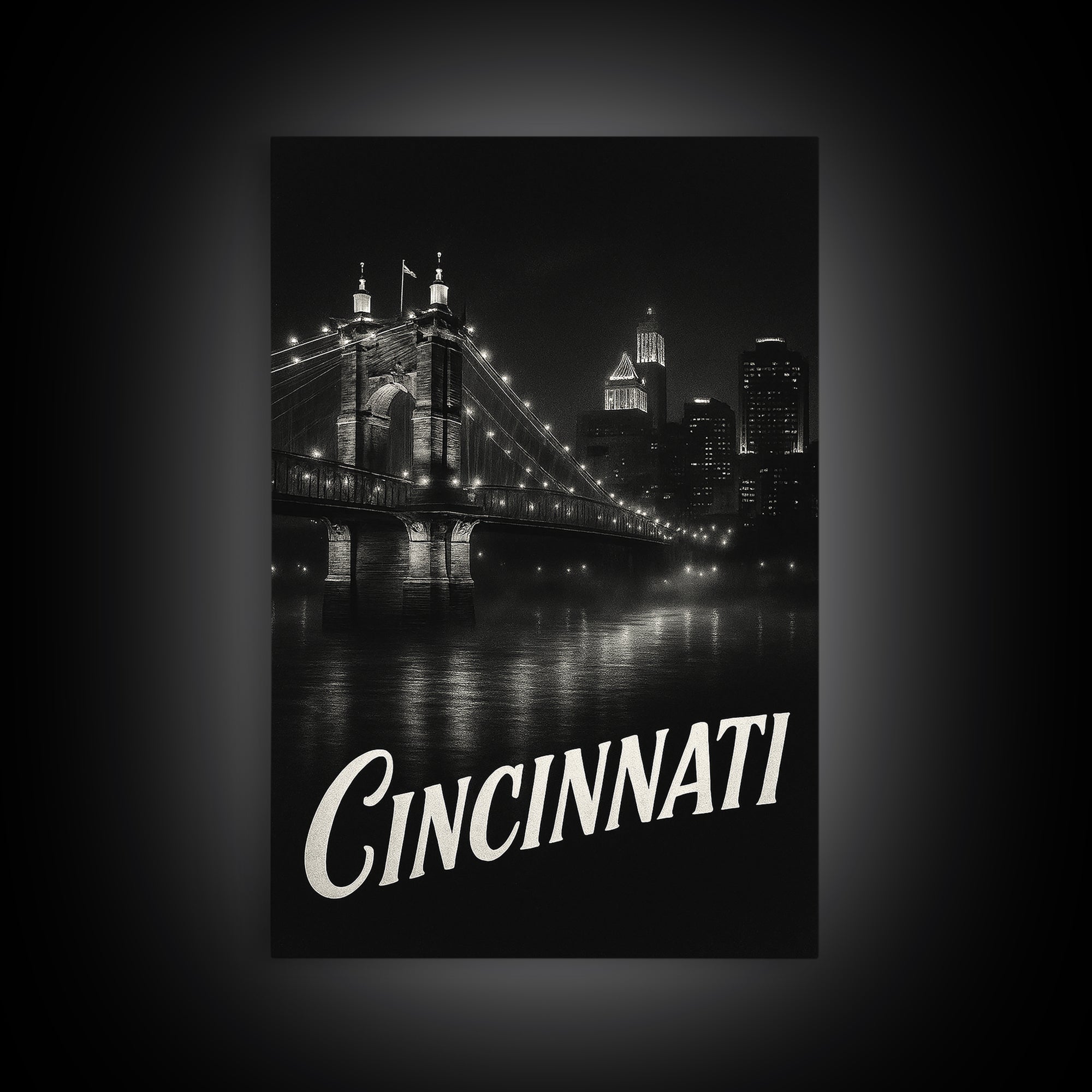 Cincinnati Ohio Travel Poster, Canvas Print, Black And White Travel Art, Cincinnati City Art, Travel Poster Art, City Art Print, Art Print