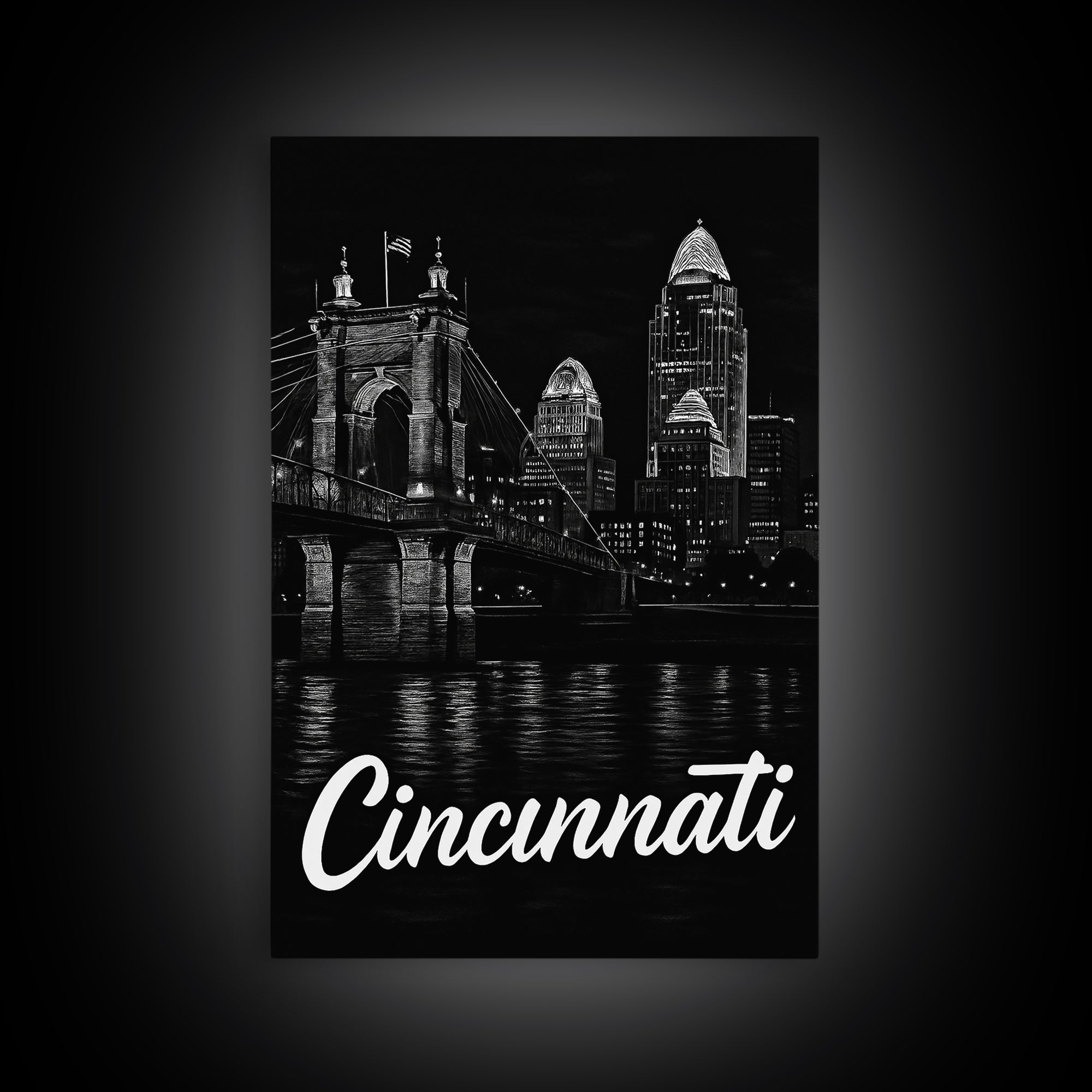 Cincinnati Travel Poster, Canvas Print, Night Street Poster Art, Cincinnati Poster Print, Travel Art Print, City Travel Prints