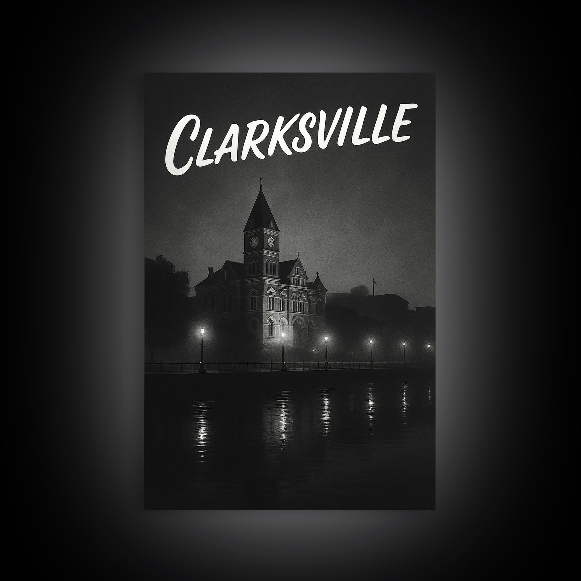 Clarksville Tennessee Travel Poster, Canvas Print, Night Street Poster Art, Clarksville Travel Art, Watercolor Downtown Skyline, Art Print