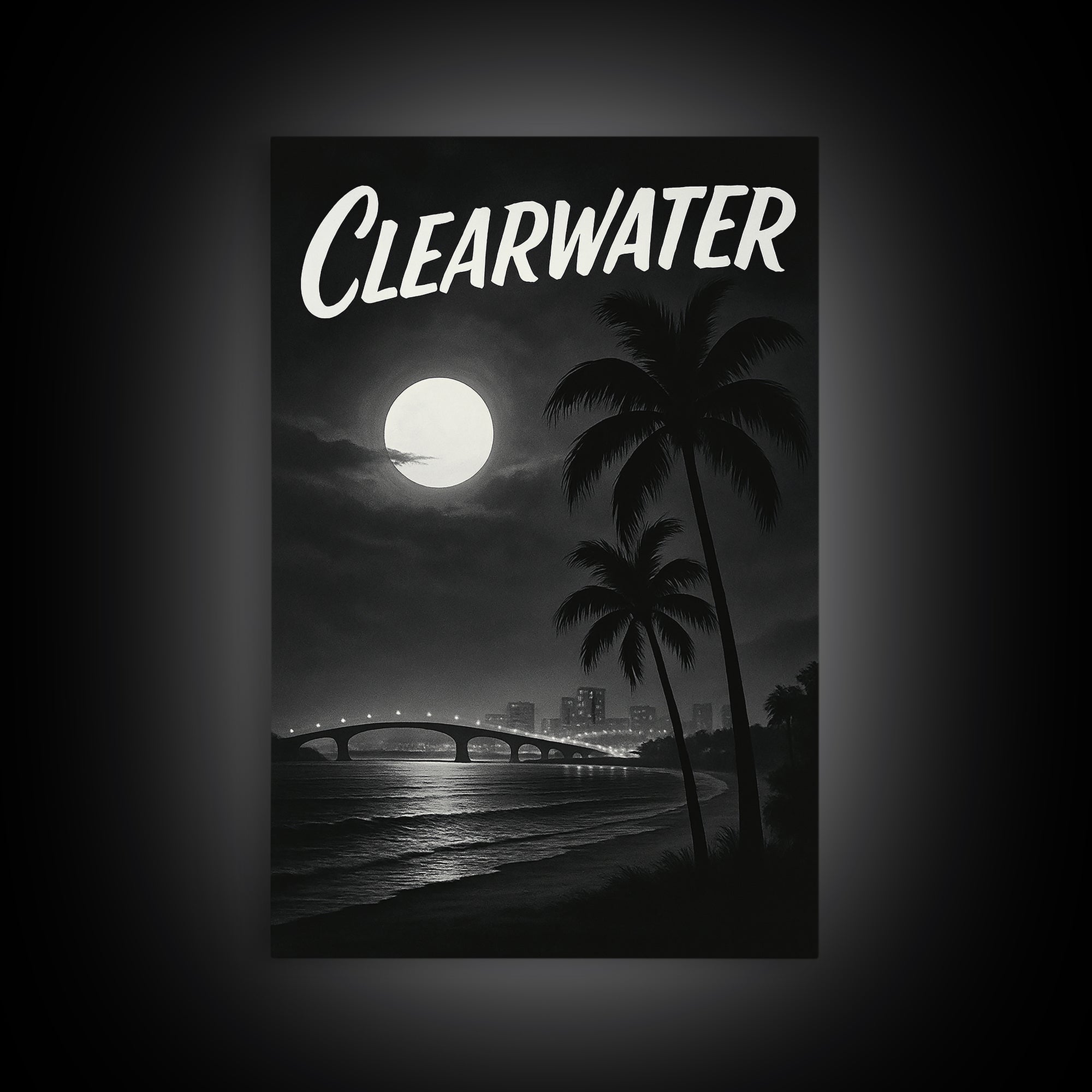 Clearwater Florida Travel Poster, Framed Canvas Print, Dark Moody City Wall Art, Clearwater Wall Art, Travel Poster Set, Travel Art Print