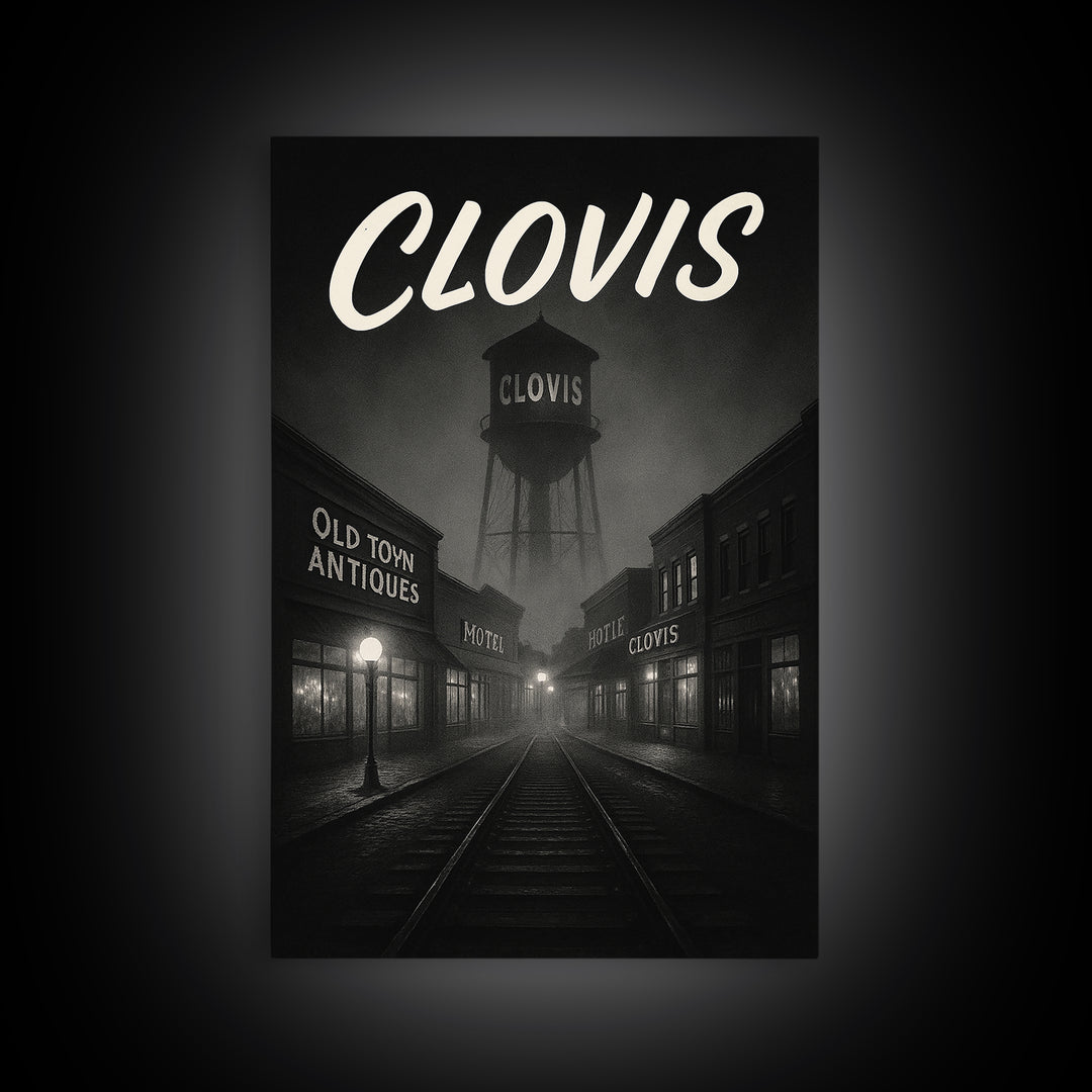 Clovis California Travel Poster, Canvas Print, Black And White Travel Art, Clovis Wall Art, Poster Art, Wall Decor, Gift For Travelers