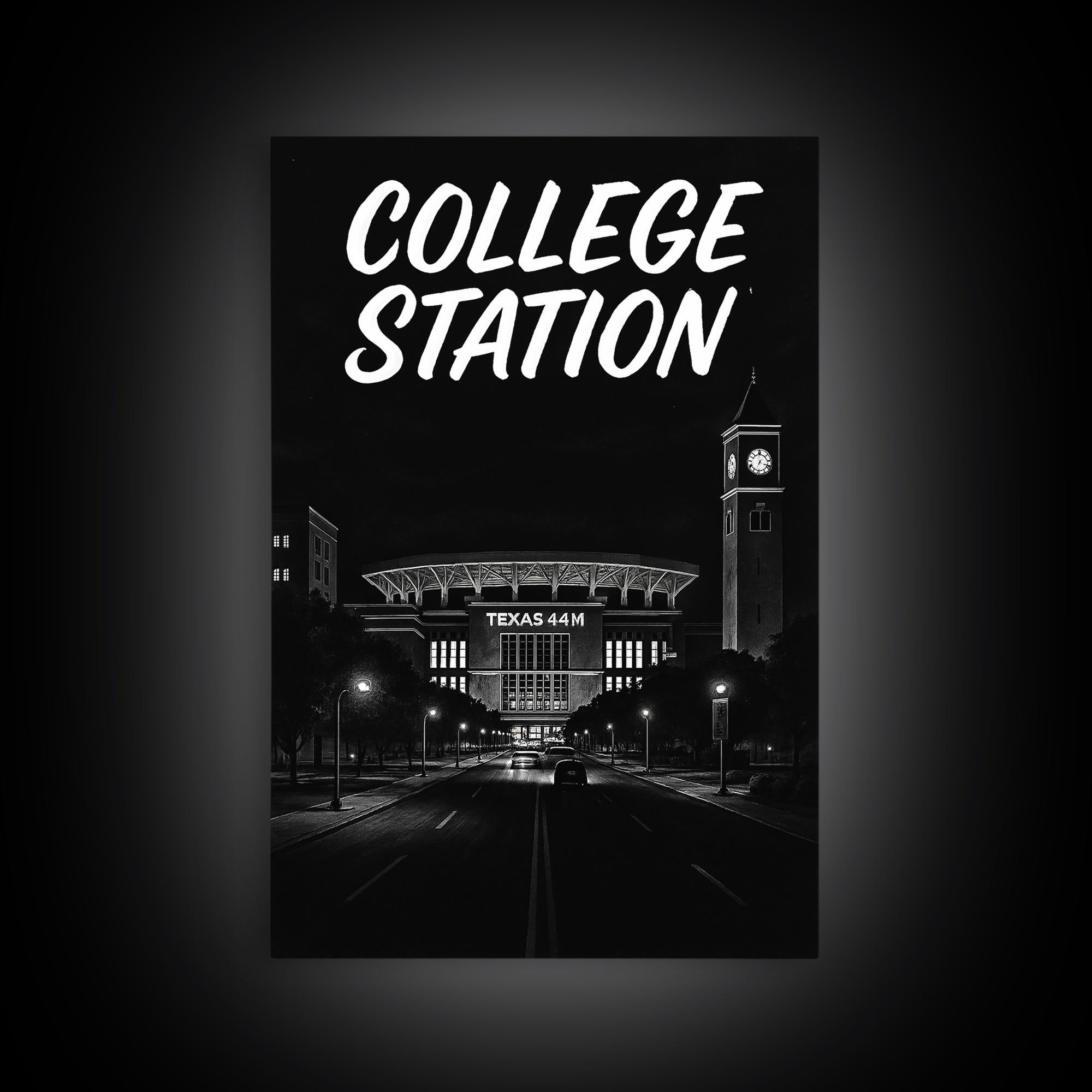 College Station Travel Poster, Canvas Print, Night Street Poster Art, College Station City Art, Travel Poster Art, Vintage Travel Art