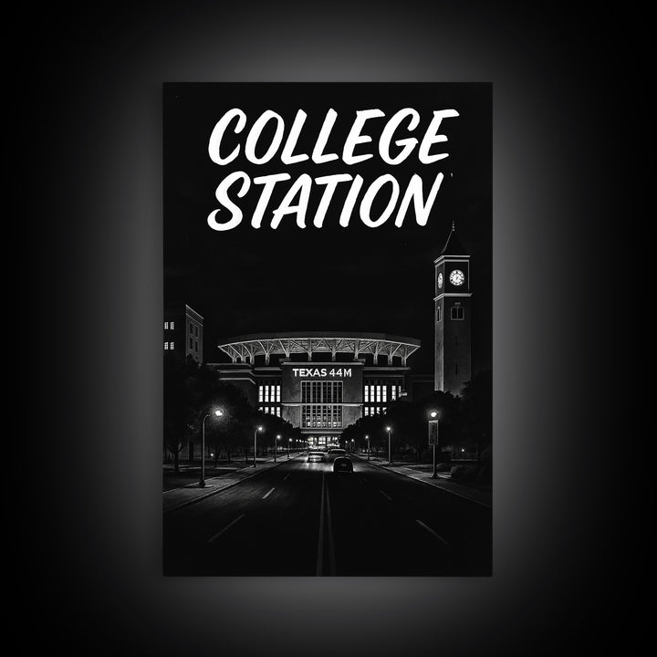 College Station Travel Poster, Canvas Print, Night Street Poster Art, College Station City Art, Travel Poster Art, Vintage Travel Art