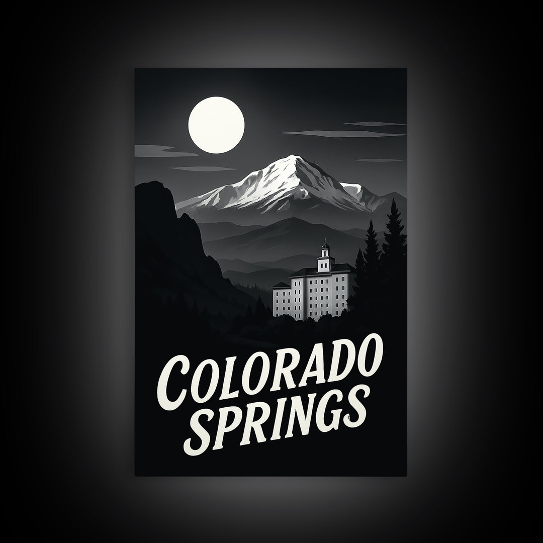 Colorado Springs Travel Poster, Canvas Print, Black And White Travel Art, Colorado Springs City Art, Travel Poster Art, City Illustration