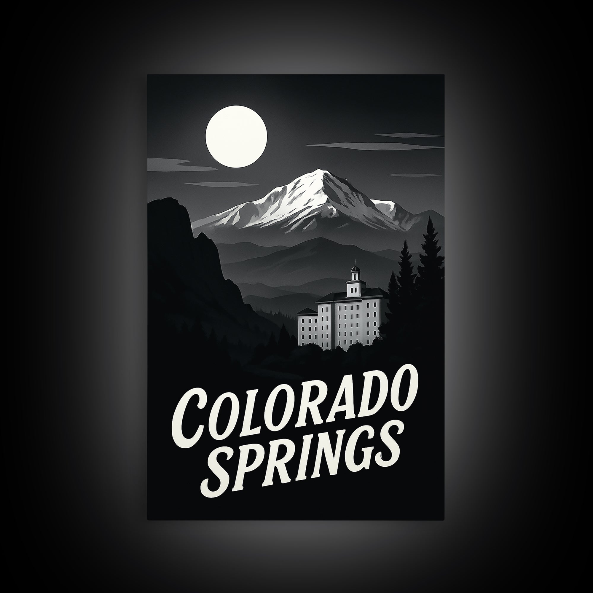 Colorado Springs Travel Poster, Canvas Print, Black And White Travel Art, Colorado Springs City Art, Travel Poster Art, City Illustration