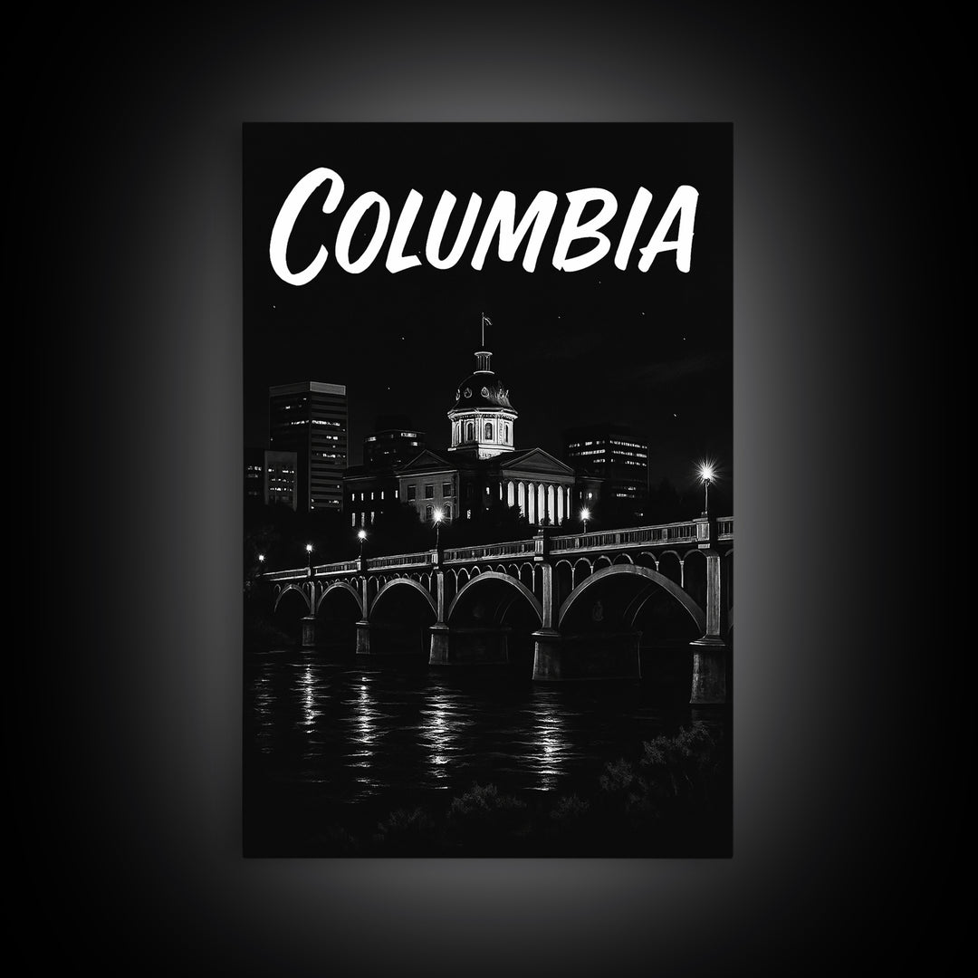 Columbia South Carolina Travel Poster, Canvas Print, Night Street Poster Art, Columbia Travel Art, Travel Prints, Art Print, Travel Wall Art