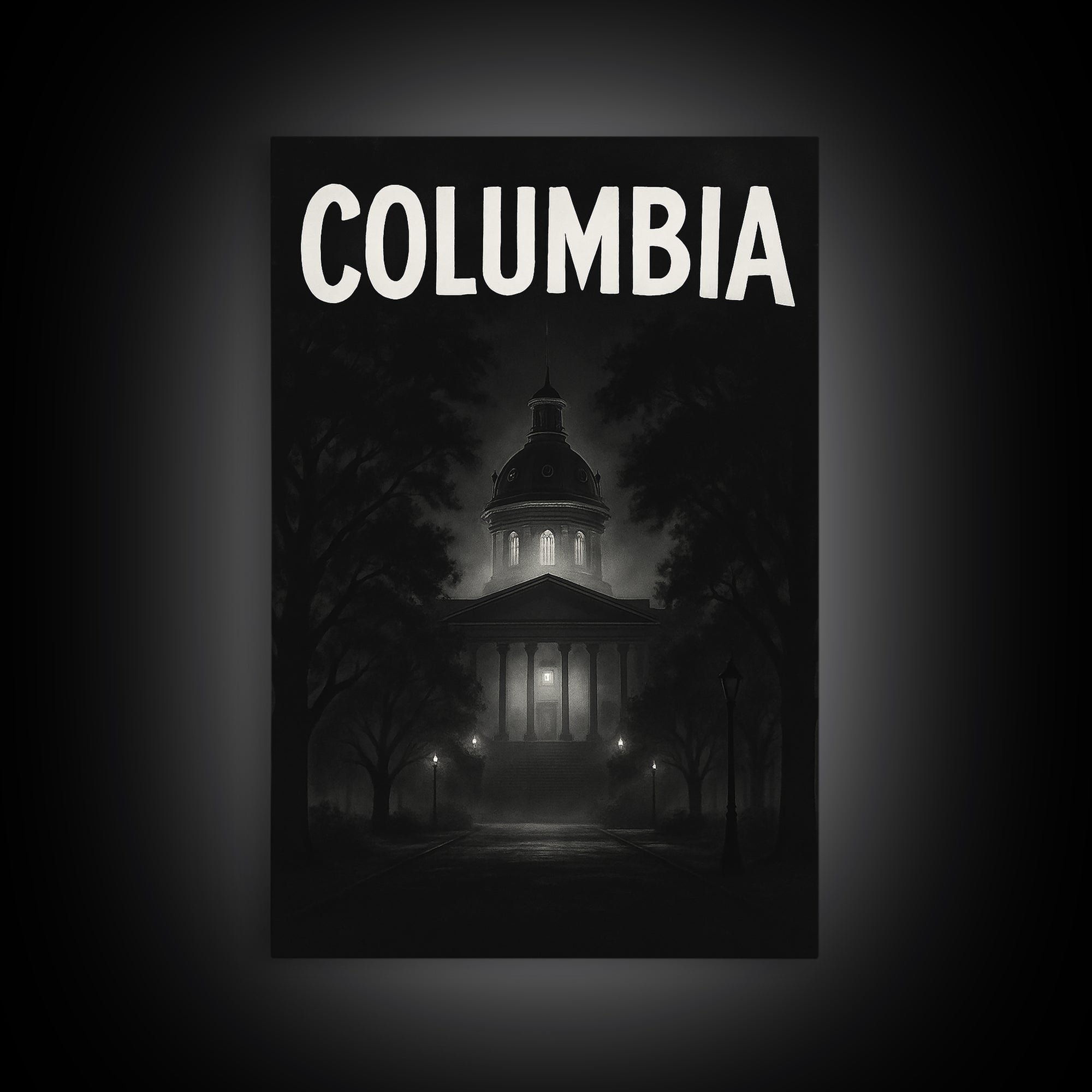Columbia Travel Poster, Canvas Print, Dark Moody City Wall Art, Columbia Travel Art, Travel Wall Decor, Travel Art Print, Gift For Travelers