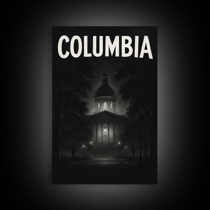 Columbia Travel Poster, Canvas Print, Dark Moody City Wall Art, Columbia Travel Art, Travel Wall Decor, Travel Art Print, Gift For Travelers