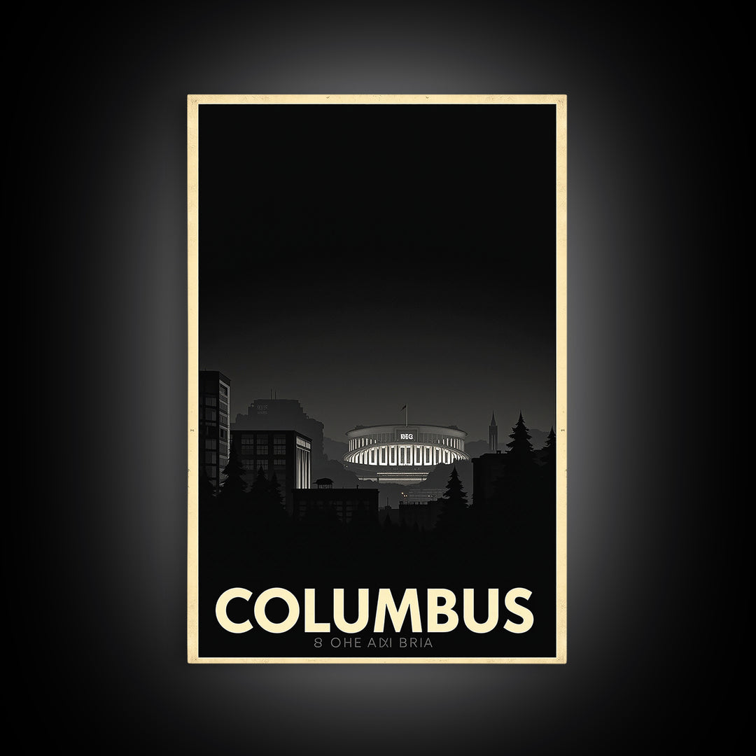 Columbus Travel Poster, Canvas Print, Vintage Noir Poster Art, Columbus City Art, Travel Art Print, Living Room Wall Art, City Travel Prints