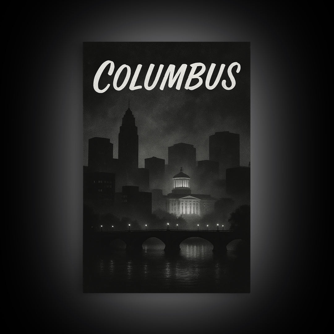 Columbus Travel Poster, Canvas Print, Vintage Noir Poster Art, Columbus Wall Art, Travel Poster Art, Vintage Travel Print, Travel Wall Art