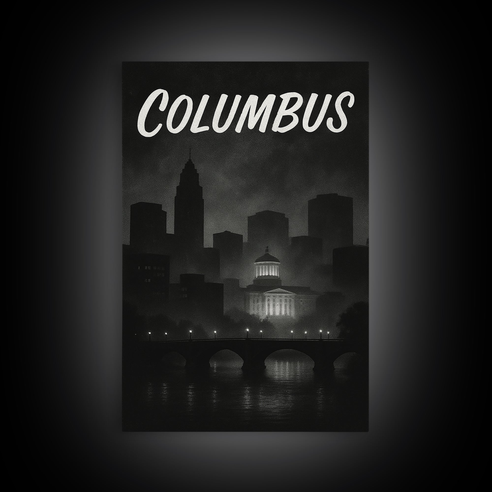 Columbus Travel Poster, Canvas Print, Vintage Noir Poster Art, Columbus Wall Art, Travel Poster Art, Vintage Travel Print, Travel Wall Art