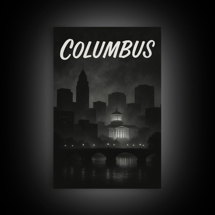 Columbus Travel Poster, Canvas Print, Vintage Noir Poster Art, Columbus Wall Art, Travel Poster Art, Vintage Travel Print, Travel Wall Art