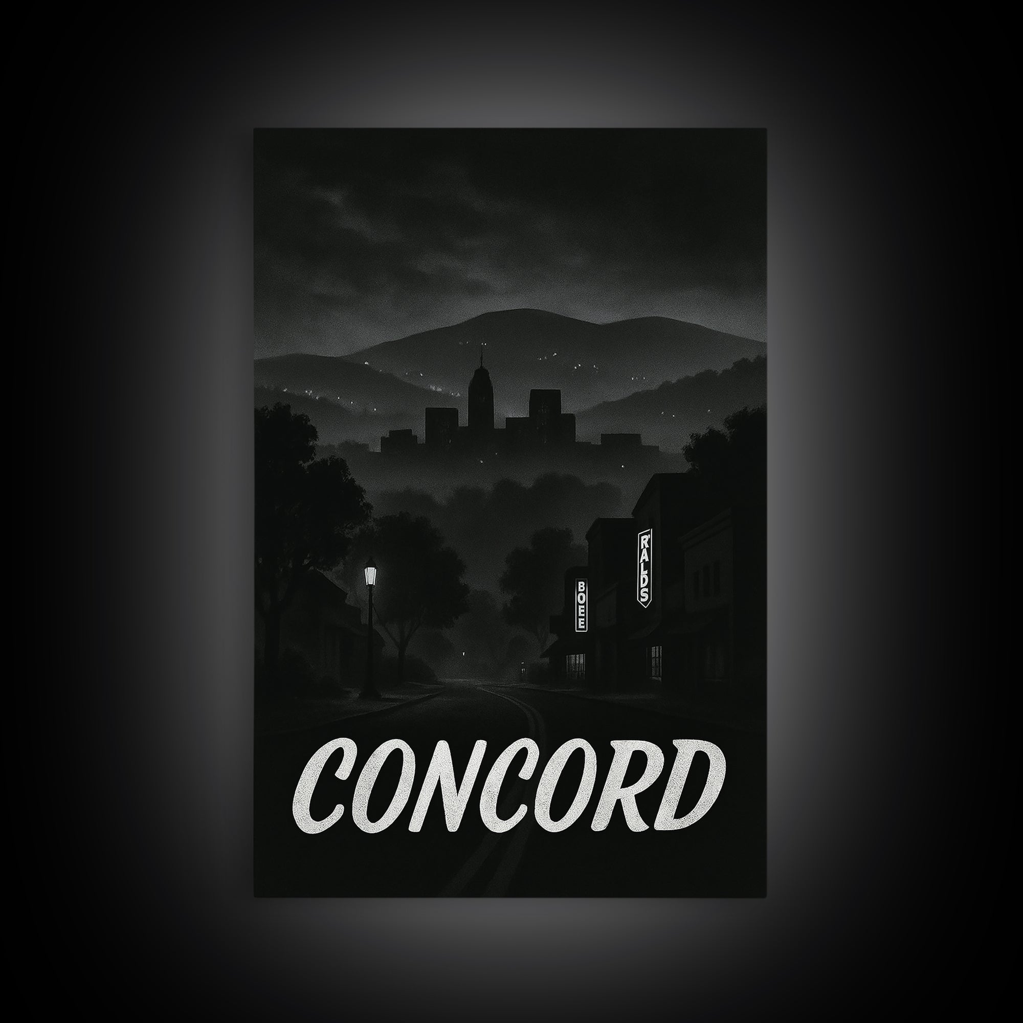 Concord California Travel Poster, Framed Canvas Print, Black And White Travel Art, Concord Travel Art, Travel Wall Art, City Illustration