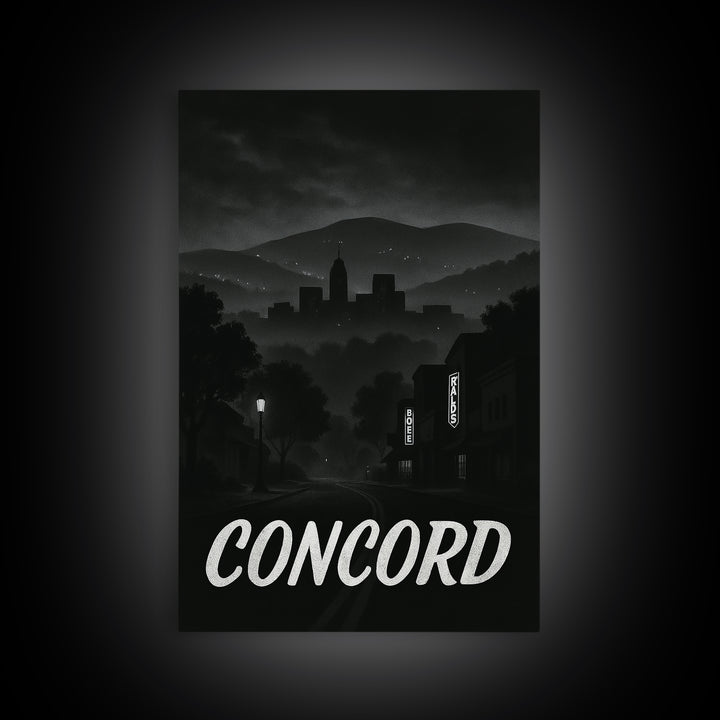 Concord California Travel Poster, Framed Canvas Print, Black And White Travel Art, Concord Travel Art, Travel Wall Art, City Illustration