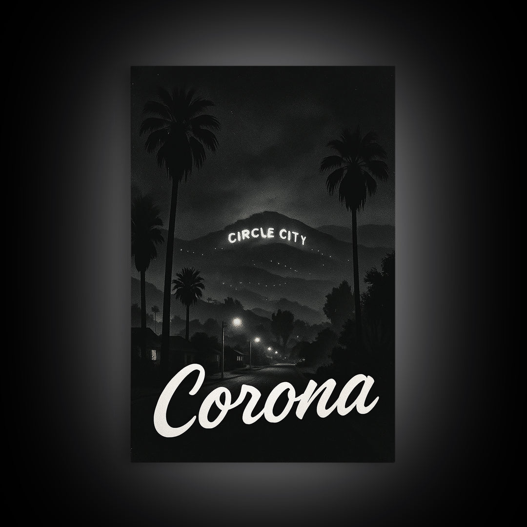 Corona California Travel Poster, Canvas Print, Dark Moody City Wall Art, Corona Poster Print, Travel Poster Set, Travel Wall Art, Home Decor