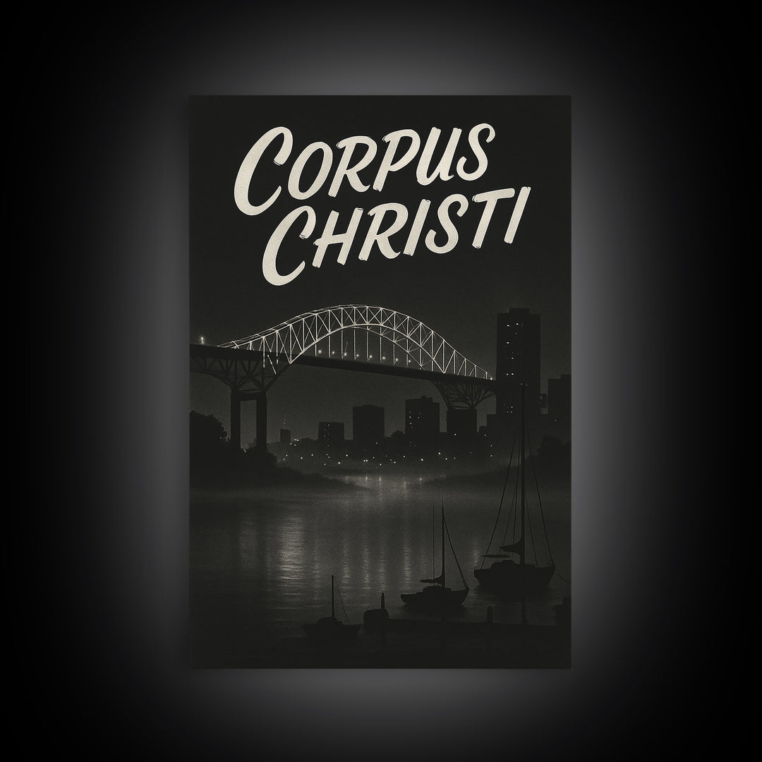 Corpus Christi Travel Poster, Framed Canvas Print, Night Street Poster Art, Corpus Christi Travel Art, Living Room Wall Art, Home Decor