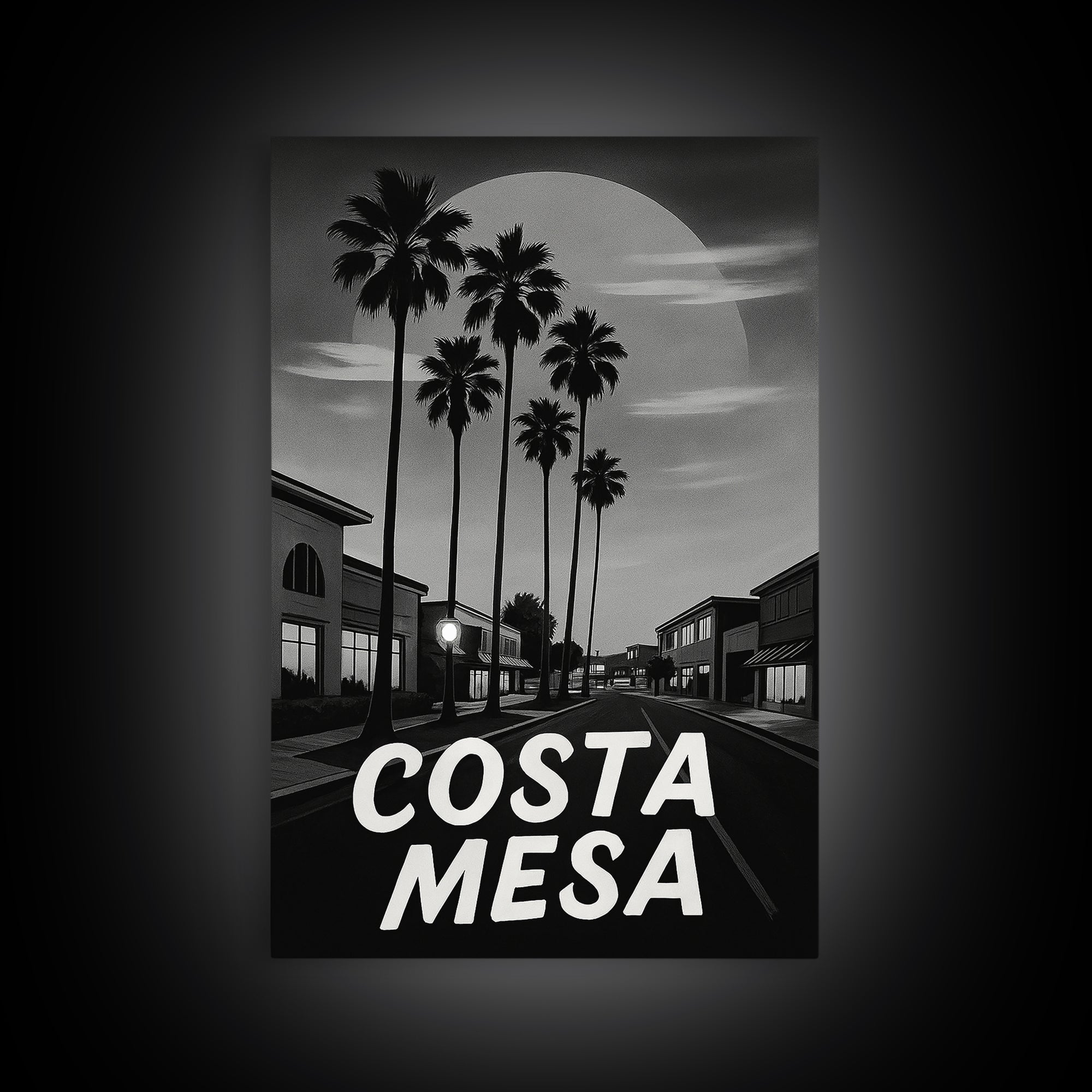 Costa Mesa Travel Poster, Framed Canvas Print, Night Street Poster Art, Costa Mesa Poster Print, Eclectic Wall Decor, Retro Travel Print