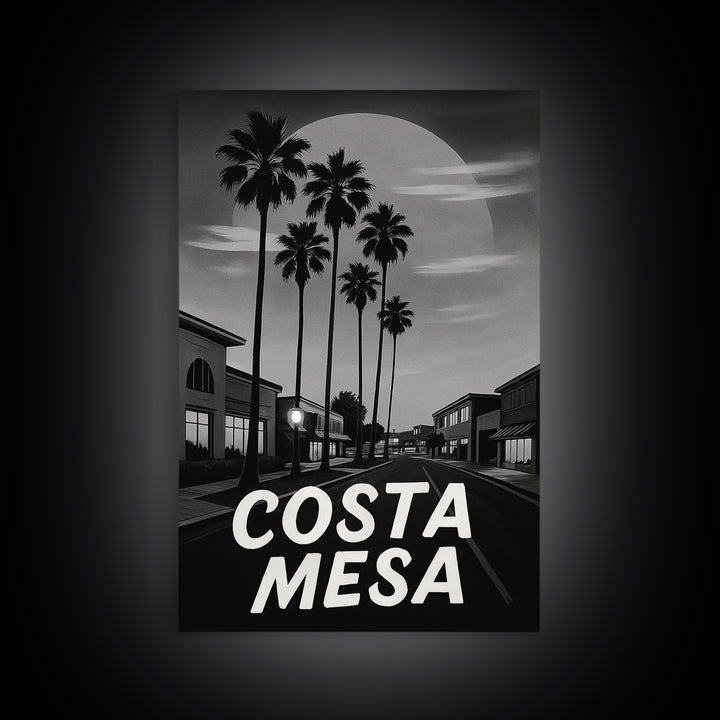 Costa Mesa Travel Poster, Framed Canvas Print, Night Street Poster Art, Costa Mesa Poster Print, Eclectic Wall Decor, Retro Travel Print