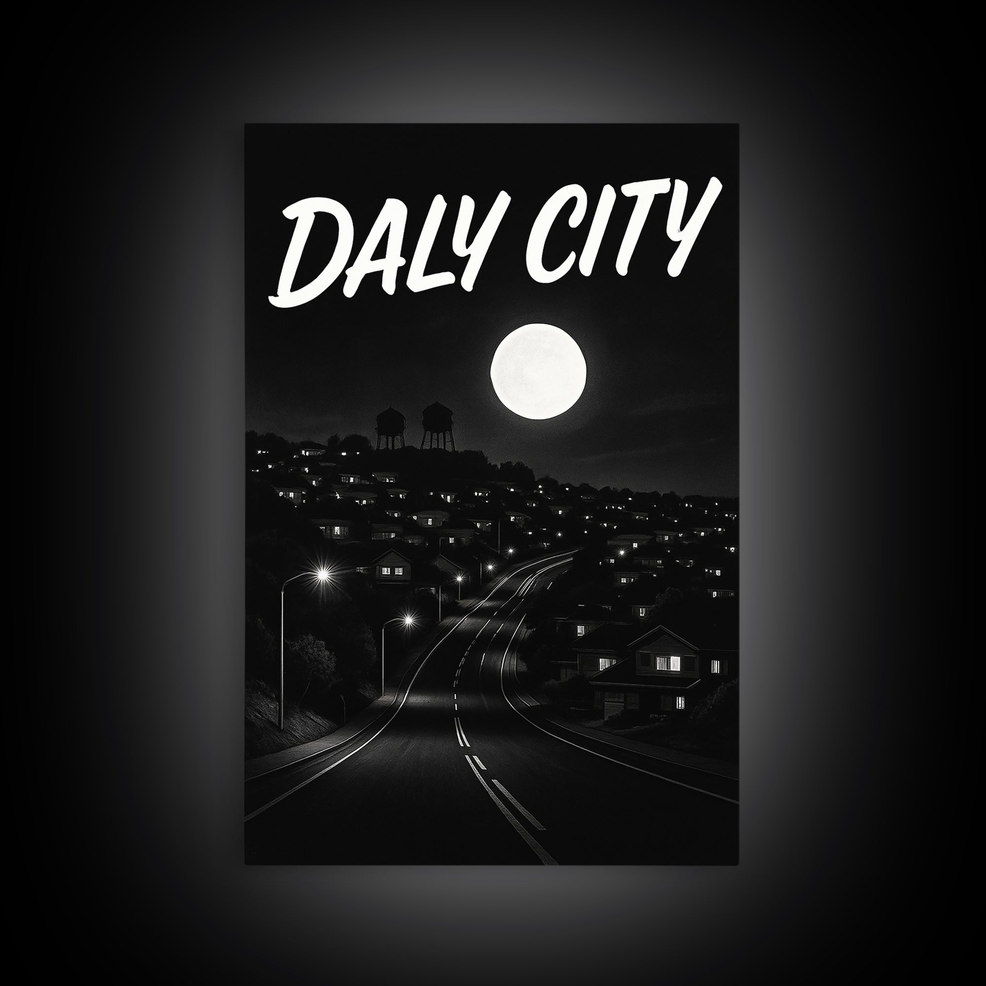 Daly City California Travel Poster, Canvas Print, Dark Moody City Wall Art, Daly City Poster Print, Travel Wall Art, Gift For Travelers