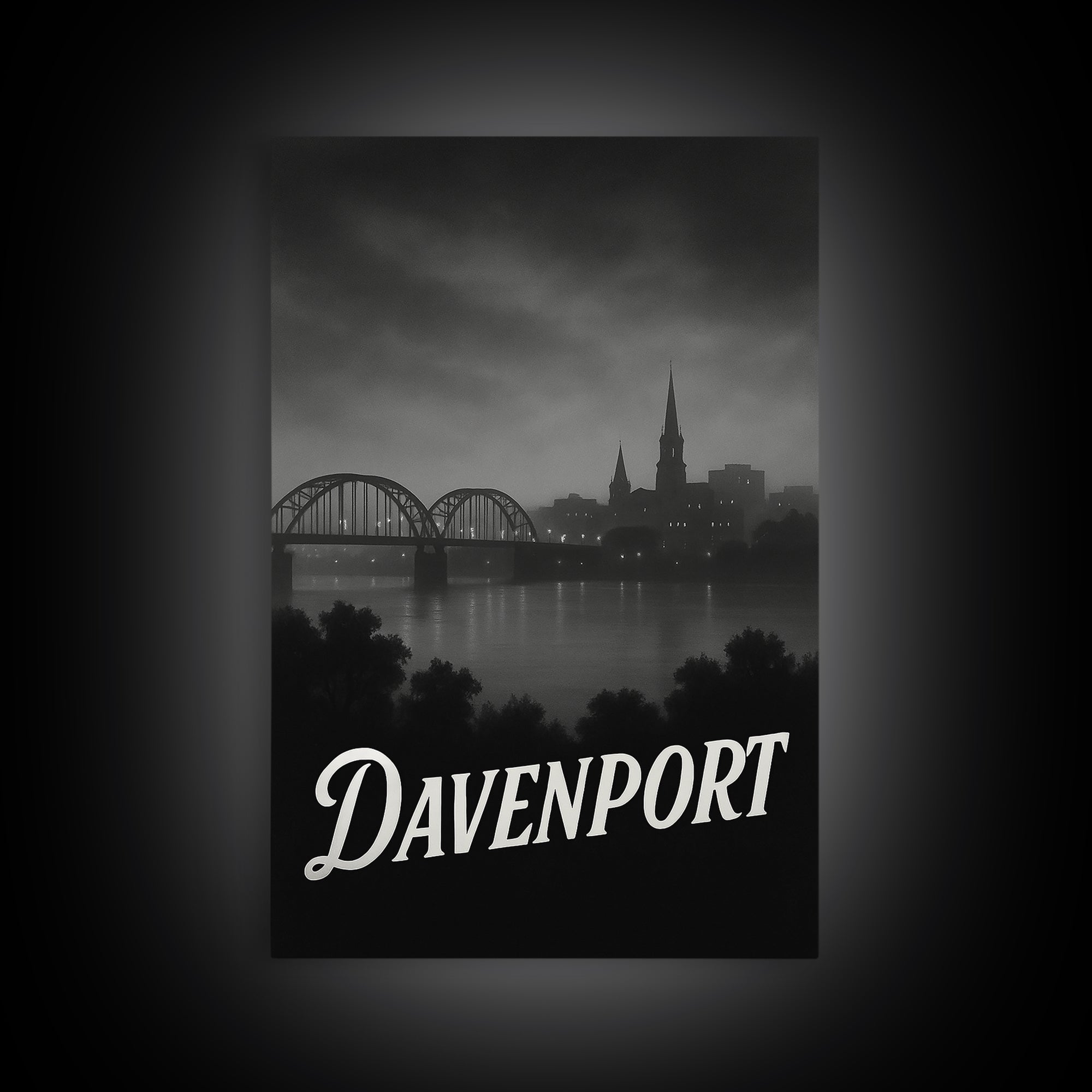 Davenport Iowa Travel Poster, Canvas Print, Night Street Poster Art, Davenport City Art, Travel Art Print, Vintage Travel Print, Travel Gift