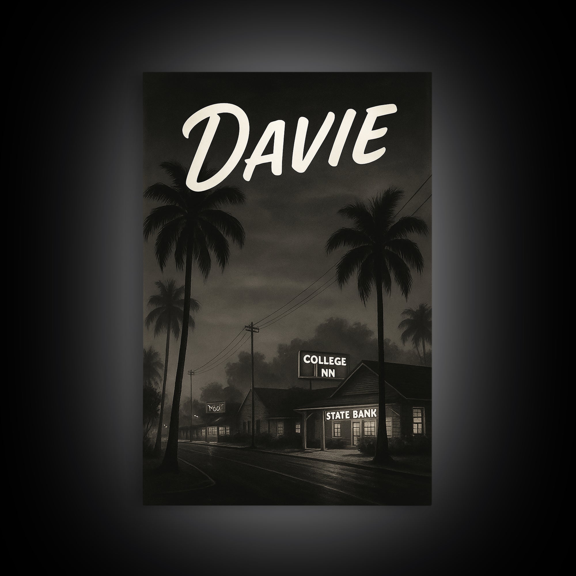 Davie Florida Travel Poster, Canvas Print, Black And White Travel Art, Davie Art Print, City Poster, Travel Wall Art, Travel Art Print