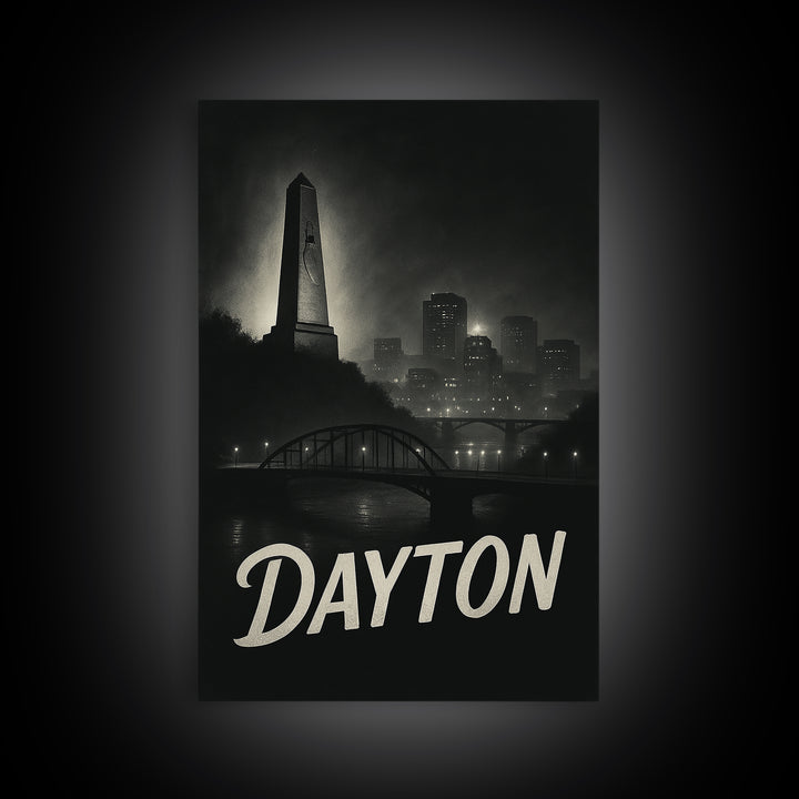 Dayton Ohio Travel Poster, Canvas Print, Night Street Poster Art, Dayton City Art, Travel Wall Art, Retro Travel Print, Vintage Travel Art