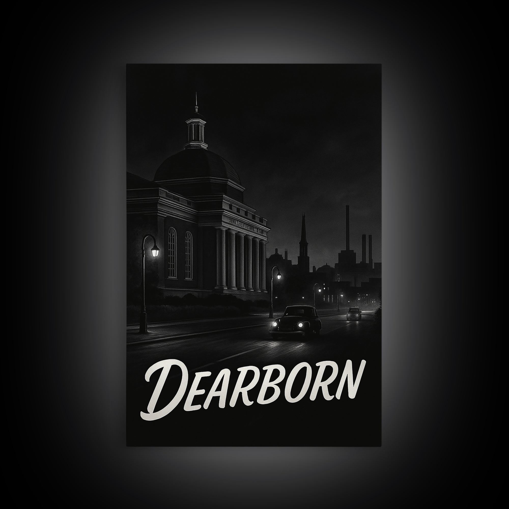 Dearborn Michigan Travel Poster, Framed Canvas Print, Vintage Noir Poster Art, Dearborn Art Print, Living Room Wall Art, Vintage Travel Art