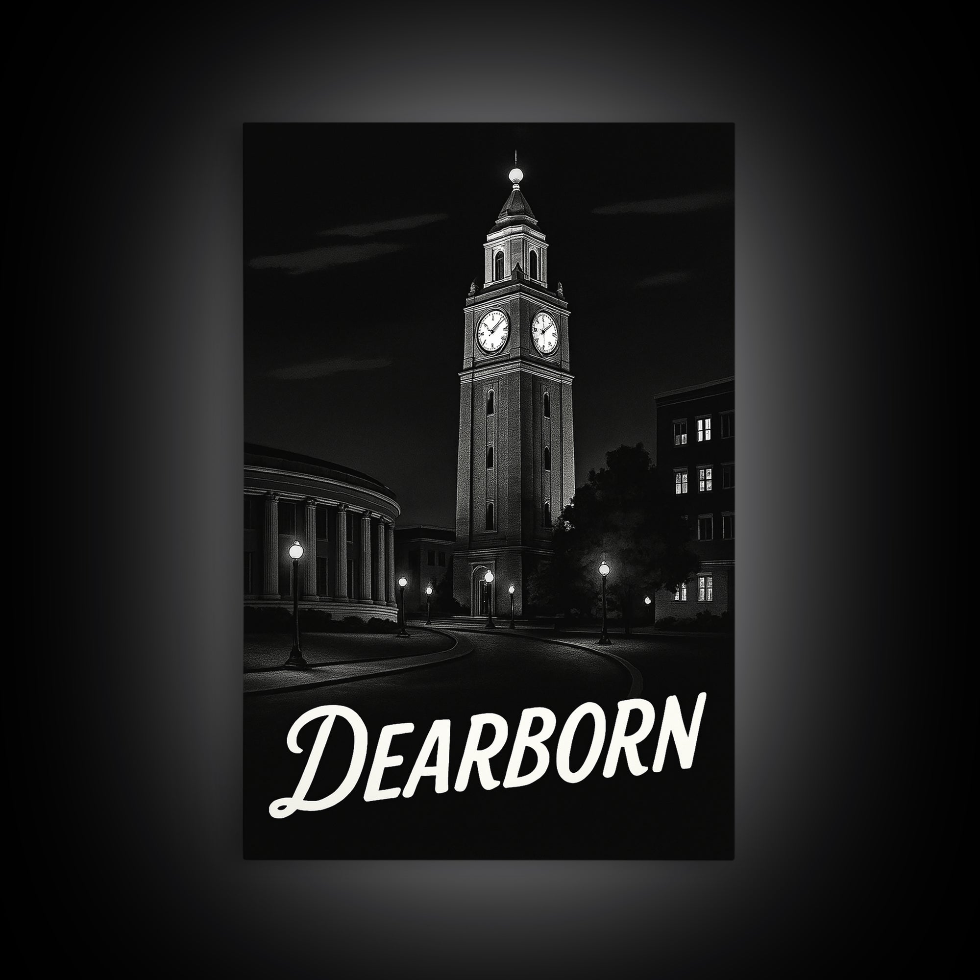 Dearborn Travel Poster, Framed Canvas Print, Dark Moody City Wall Art, Dearborn Poster Print, Home Office Decor, Travel Poster Set