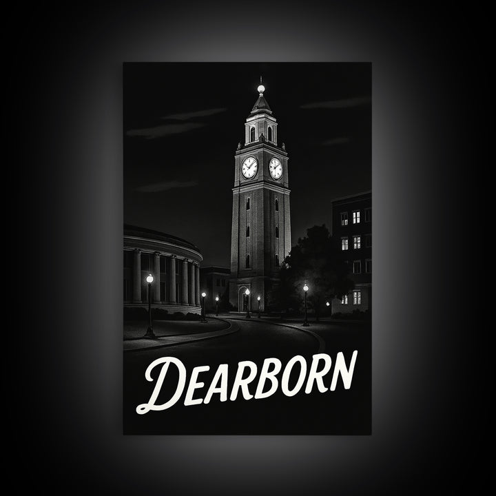 Dearborn Travel Poster, Framed Canvas Print, Dark Moody City Wall Art, Dearborn Poster Print, Home Office Decor, Travel Poster Set