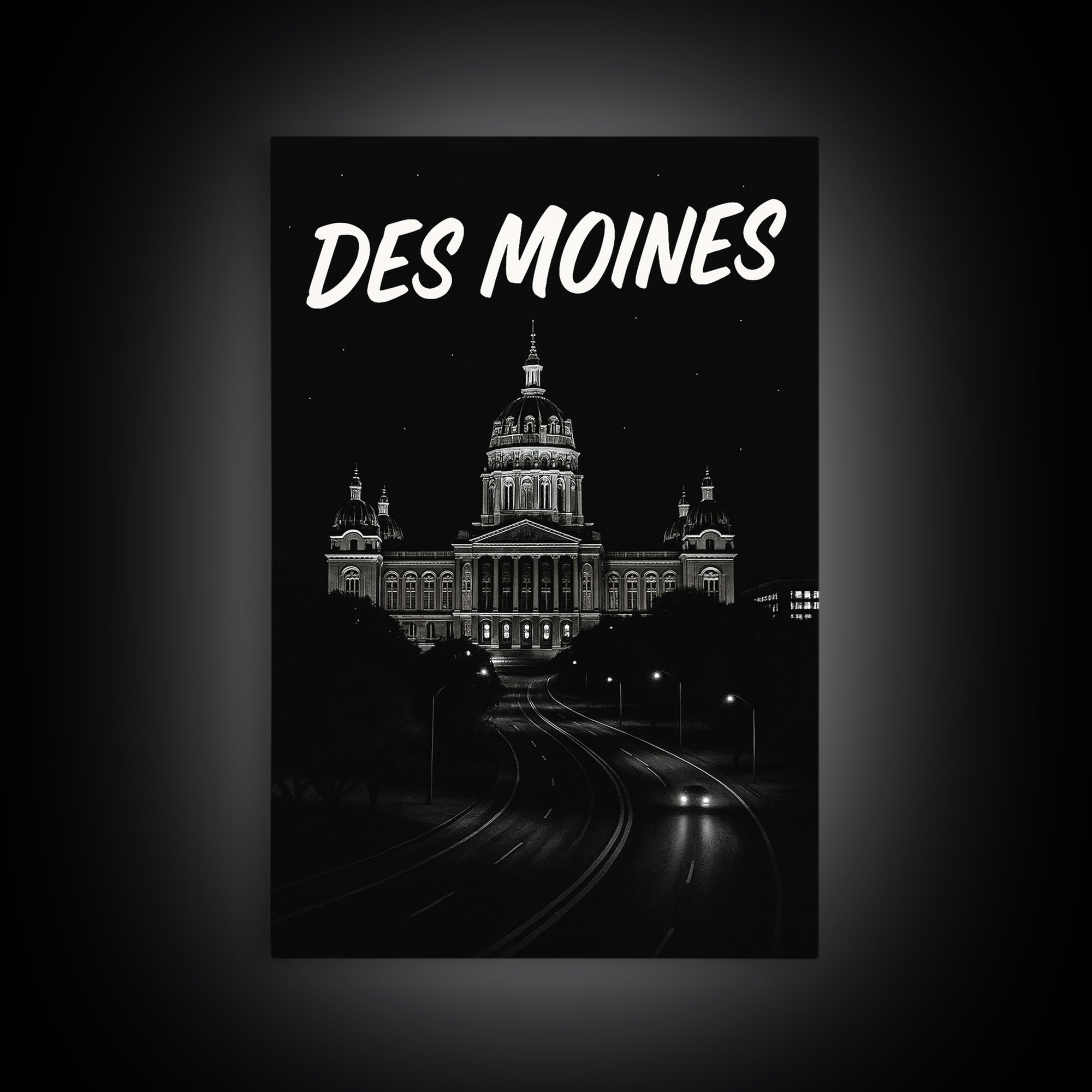 Des Moines Travel Poster, Canvas Print, Black And White Travel Art, Des Moines Wall Art, Travel Art Print, Gift For Travelers, Design 2