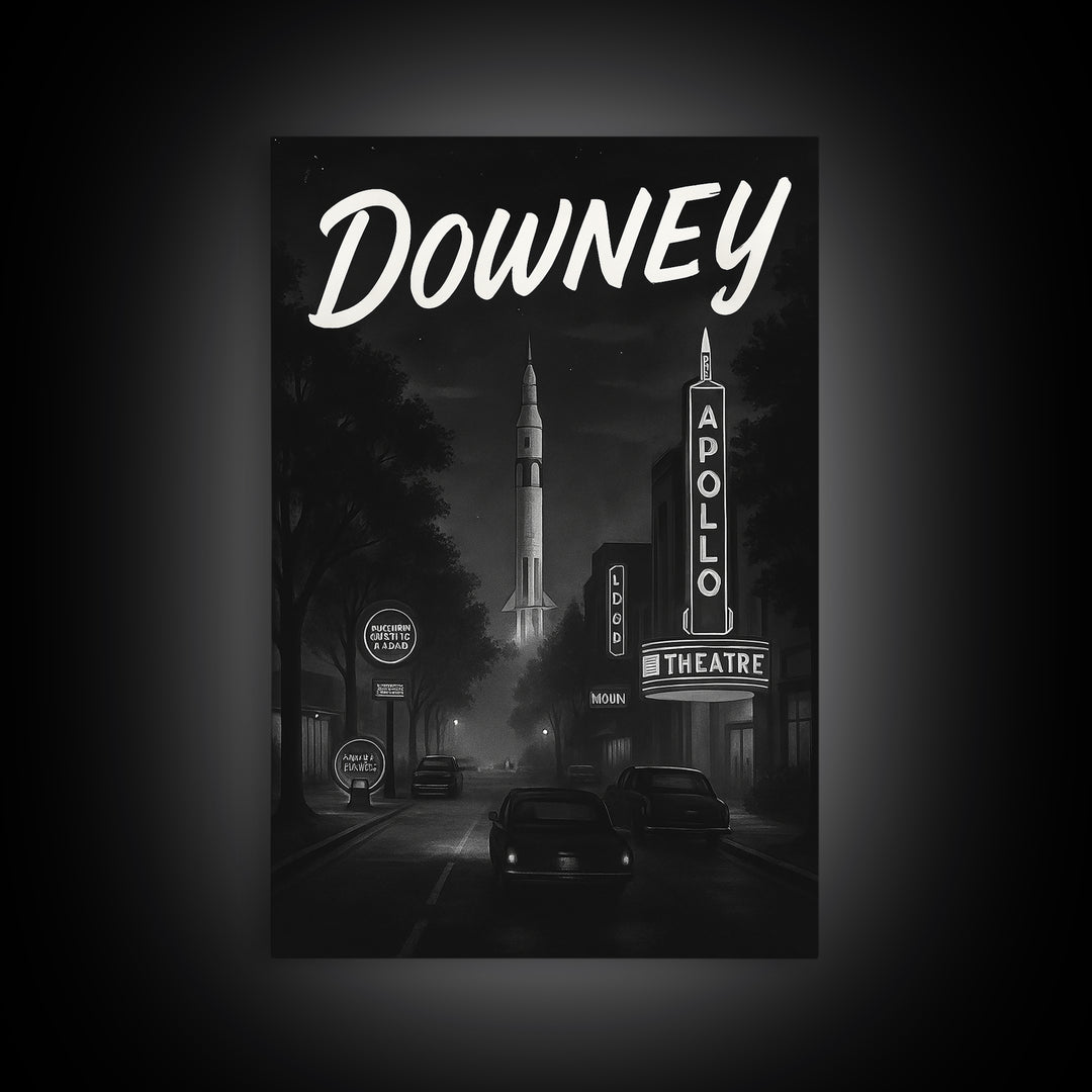 Downey California Travel Poster, Canvas Print, Black And White Travel Art, Downey Art Print, Travel Prints, City Poster, Travel Print
