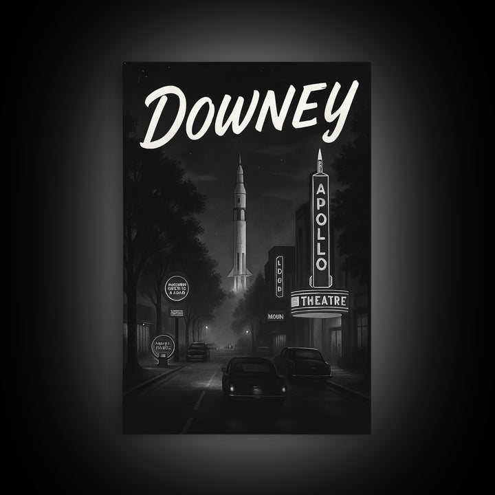 Downey California Travel Poster, Canvas Print, Black And White Travel Art, Downey Art Print, Travel Prints, City Poster, Travel Print