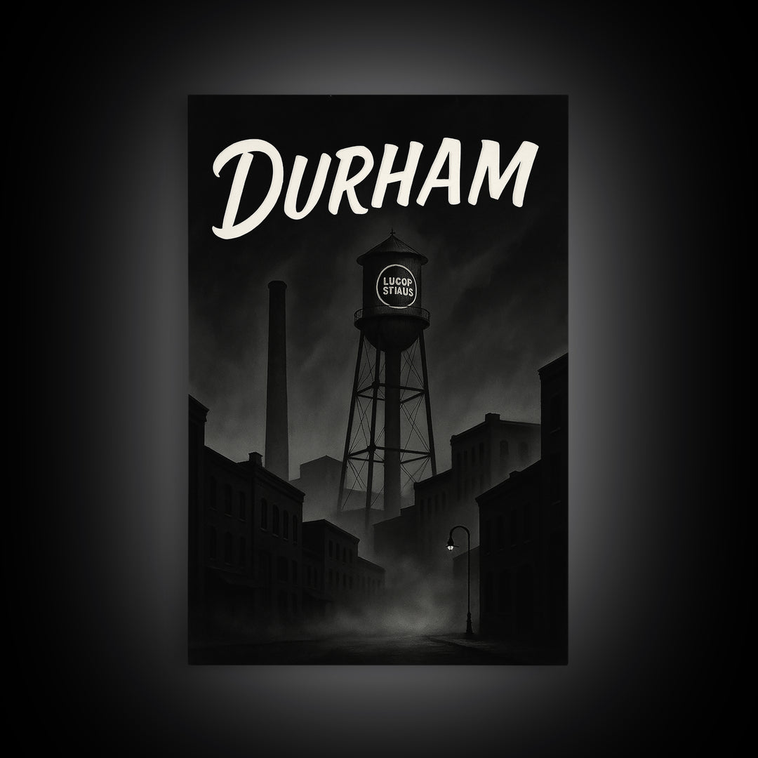 Durham North Carolina Travel Poster, Canvas Print, Night Street Poster Art, Durham City Art, City Art Print, Poster Art, Vintage City Art