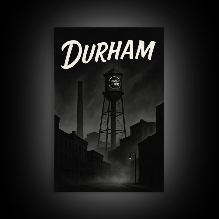 Durham North Carolina Travel Poster, Canvas Print, Night Street Poster Art, Durham City Art, City Art Print, Poster Art, Vintage City Art