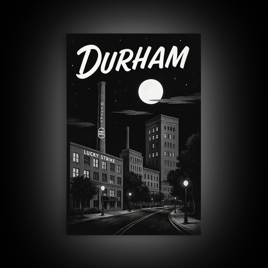 Durham Travel Poster, Framed Canvas Print, Vintage Noir Poster Art, Durham Art Print, Retro Travel Print, Vintage Travel Print
