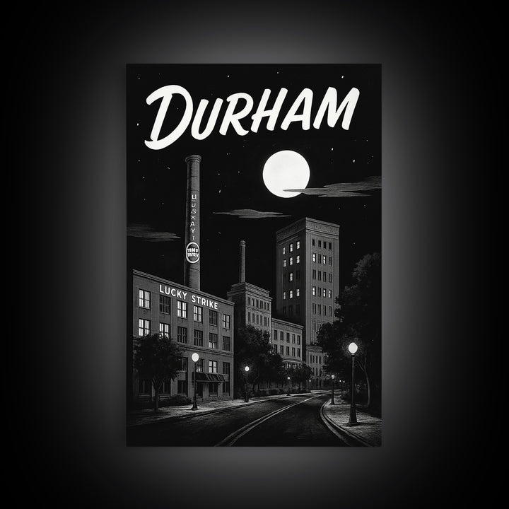 Durham Travel Poster, Framed Canvas Print, Vintage Noir Poster Art, Durham Art Print, Retro Travel Print, Vintage Travel Print