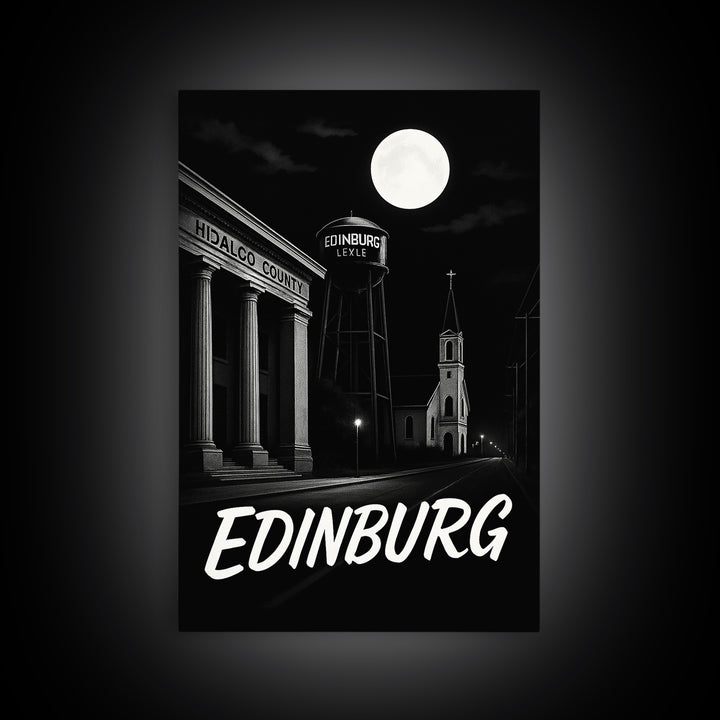 Edinburg Texas Travel Poster, Canvas Print, Black And White Travel Art, Edinburg Travel Art, Fine Art Print, Travel Art, City Art Print
