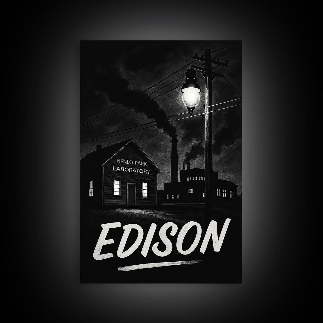 Edison Travel Poster, Canvas Print, Night Street Poster Art, Edison Wall Art, City Illustration, Travel Poster Art, Vintage Travel Art