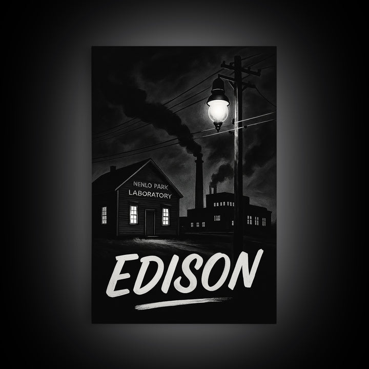 Edison Travel Poster, Canvas Print, Night Street Poster Art, Edison Wall Art, City Illustration, Travel Poster Art, Vintage Travel Art